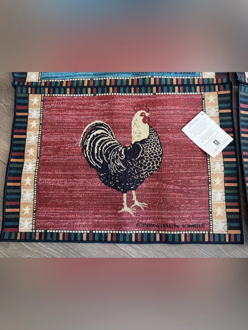 Warren Kimble Set 4 Tapestry Placemats Rooster Various Colors Country Farm Decor